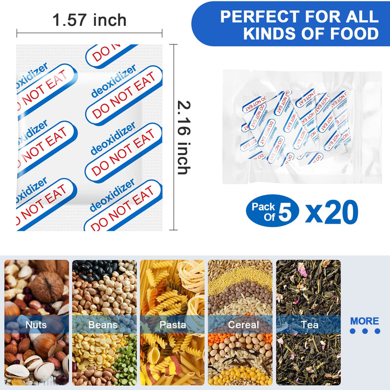 [Australia] - 500cc Oxygen Absorbers for Food Storage - 100 Count (20x Packs of 5) - for Long Term Food Storage & Survival, Mylar Bags, Canning, Harvest Right Freeze Dryer, Dehydrated, and Preserved Foods 500cc 