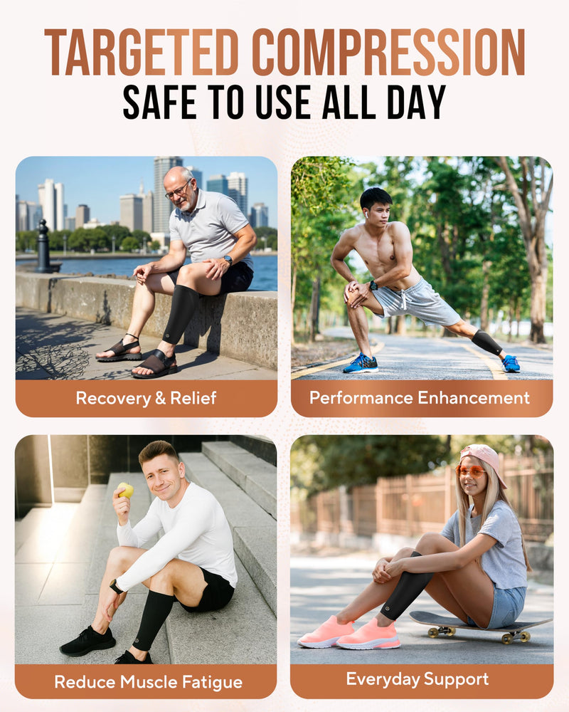 Copper Calf Compression Sleeve — Premium Copper Compression Shin Sleeve for Men & Women — Breathable & Non-Slip Leg Sleeves for Runners, Shin Splints, Muscle Recovery & Leg Fatigue Large