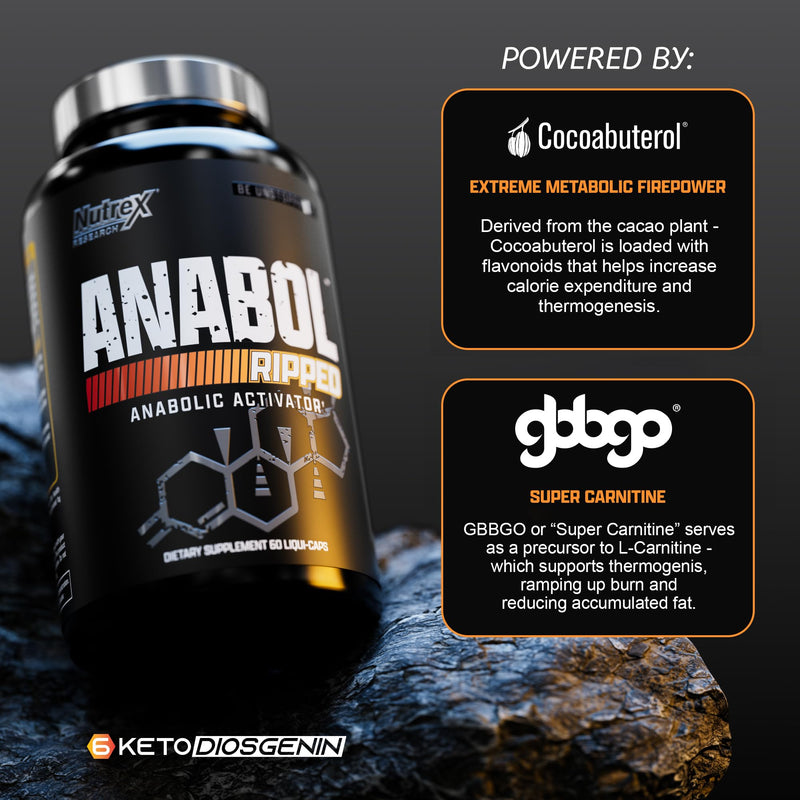[Australia] - Nutrex Research Anabol Ripped Anabolic Muscle Builder for Men, 2-in-1 Muscle Builder and Shredding Supplement, (60 Count) 60 Count (Pack of 1) 