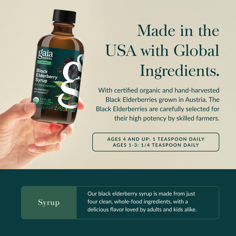 [Australia] - Gaia Herbs Black Elderberry(Sambucus Nigra)Syrup Extra Strength-Immune Support Supplement-Made with Organic Black Elderberries for Immune System-USDA Certified Organic Formula-5.4 Fl Oz(32-Day Supply) 5.4 Fl Oz (Pack of 1) Standard Packaging 