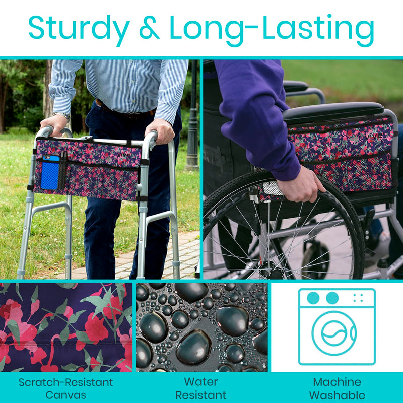 [Australia] - Vive Walker Bag - Accessories Wheelchair Basket Pouch (Water Resistant) - Seniors Caddy Accessory Attachment for Folding, Rolling Walkers - Carry Storage Carrier Tote - Lightweight, Universal Size Pink Floral 