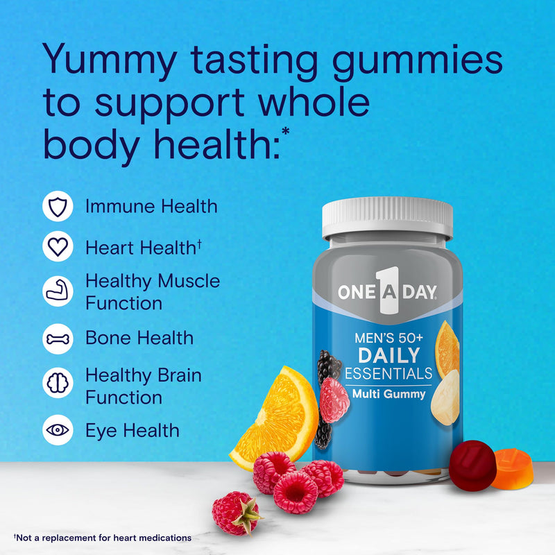 ONE A DAY Men’s 50+ Daily Essentials Multivitamin Gummies, Multivitamin for Men Over 50, Fruit Medley Flavor, 120 Gummies,(Pack of 2) 120 Count (Pack of 2) New Gummies