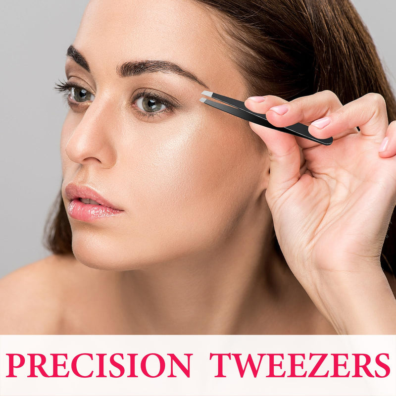 24PCS Slanted Lash Tweezer for Women Men, Eyebrow Tweezers Stainless Steel Slant Tip Tweezers for Ingrown Hair Removal Eyelash Extension Plucking Blackhead 24
