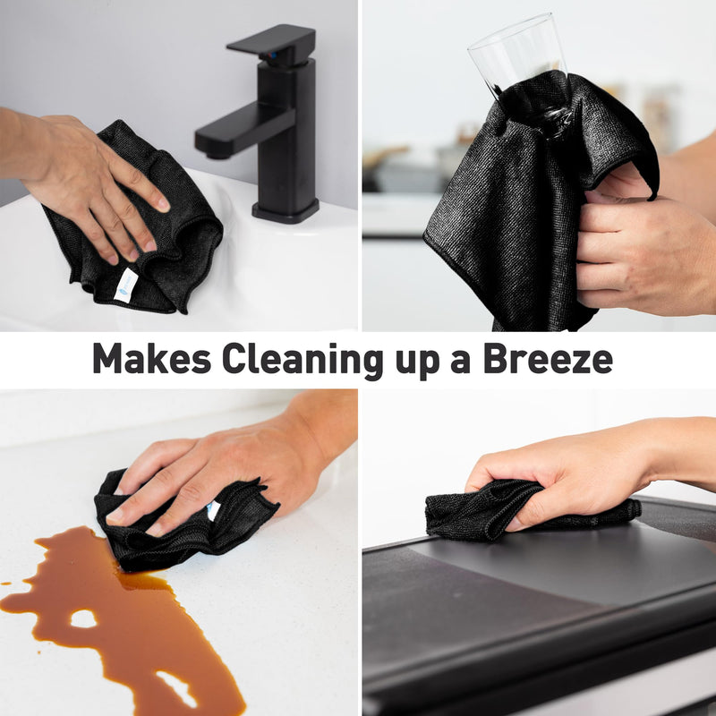 [Australia] - Black Microfiber Cleaning Cloth 13"x13", Ultra Soft Absorbent Microfiber Cleaning Rags for Housekeeping Cleaning Supplies, Lint Free Reusable Cleaning Cloths for House Washable, Pack of 12 Black 