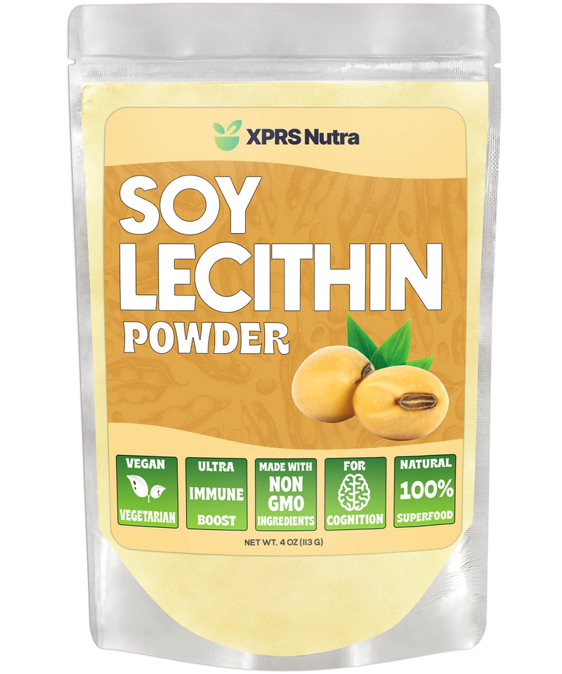 XPRS Nutra Soy Lecithin Powder - Lecithin Powder Food Grade Fat Emulsifier - Suitable for Cooking, Baking and More - Vegan Friendly Soy Lecithin Powder Cooking Aid (4 oz) 4 Ounce (Pack of 1)