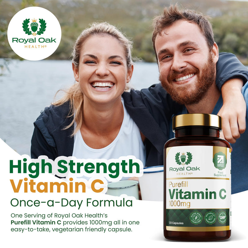 100% Purefill Vitamin C 1000mg High Strength 1 Per Day Capsules | No Fillers or Binders | 4 Month Supply | UK Made VIT C Supplement | Vegan Friendly