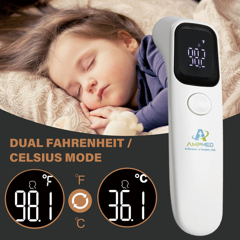 [Australia] - Amplim Forehead Thermometer | No-Touch, FDA-Cleared, Medical-Grade Infrared | 1-Second Read with Audible Fever Alert | Accurate Digital Infrared Thermometer for Adults, Kids, Baby 