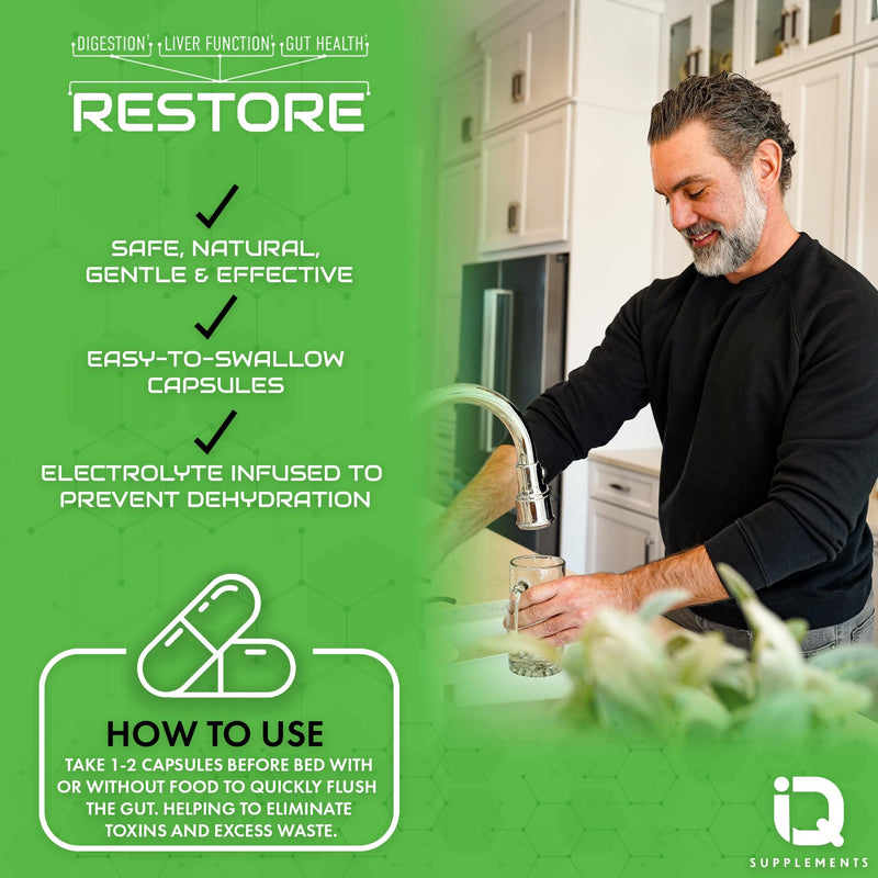 [Australia] - Restore 2 In 1 Colon Cleanse & Detox w/ Psyllium - Supports Digestion, Debloating & Constipation Relief for Women & Men, Gut Detox Cleanse w/ Magnesium | Electrolyte Infused Colon Cleanser & Detox 
