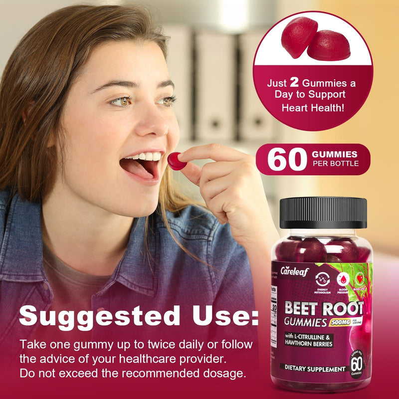 [Australia] - Sugar Free Vegan Beet Root Gummies for Blood Pressure, Beetroot Gummies with L-Citrulline and Hawthorn Extract, Peach Flavor Beet Chews for High Blood Pressure, 60 Count 