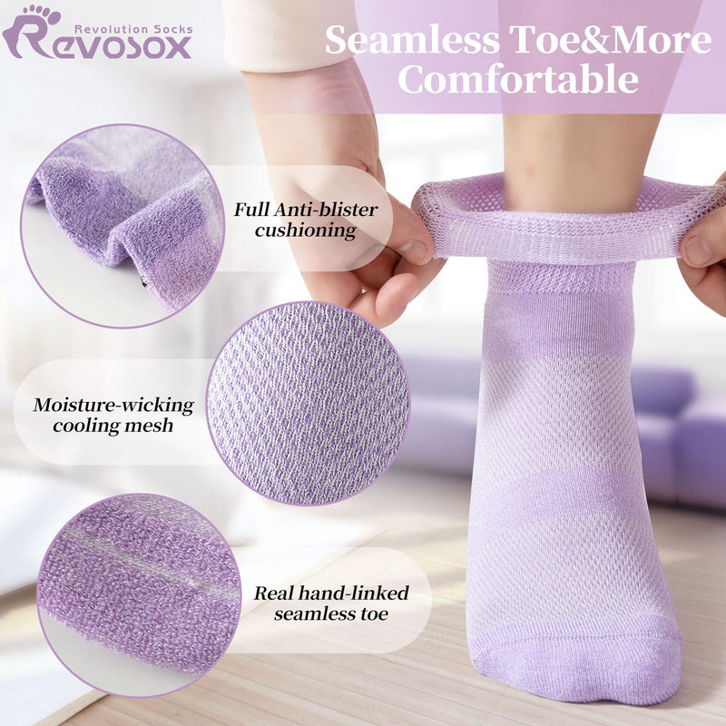 [Australia] - Diabetic Socks for Women Men,5 Pairs Non Binding Diabetic Ankle Socks,Wide Seamless Socks 6-9 9-12 Black/Grey/Pink/Purple/Skyblue Medium 
