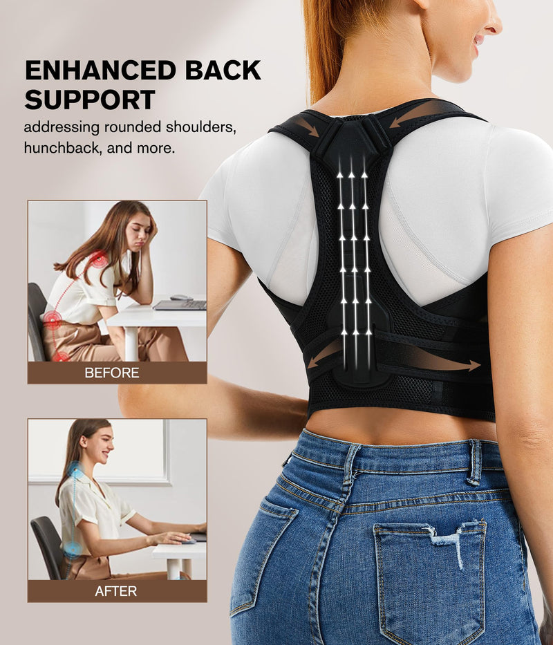 URSEXYLY Back Brace and Posture Corrector for Women and Men, Lightweight Shoulder Straightener Adjustable Full Back Support,Back Pain Relief Spine Corrector (Black, M/L) Black