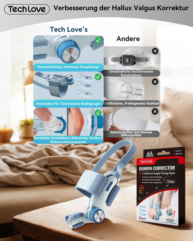 [Australia] - Tech Love Hallux Valgus Correction Fixation Plate Upgrade Hallux Valgus Bunion Toe Corrector with 3 Different Mounting Angles Hallux Valgus Splint for Toes Day and Night Unisex Blue 