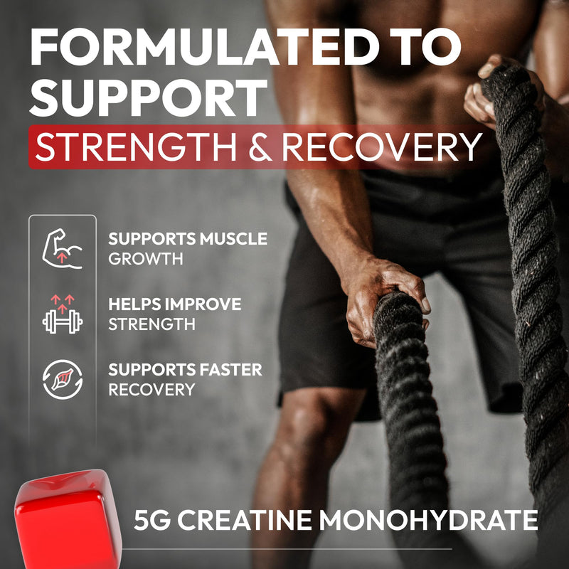 Sugar Free Creatine Monohydrate Gummies 5g Per Serving - 120 Monohydrate Creatine Gummies Advanced Complex with Vitamin C + Vitamin B12 for Muscle Strength, Energy Boost, Pre-Workout Gummy Strawberry 120 Count (Pack of 1)