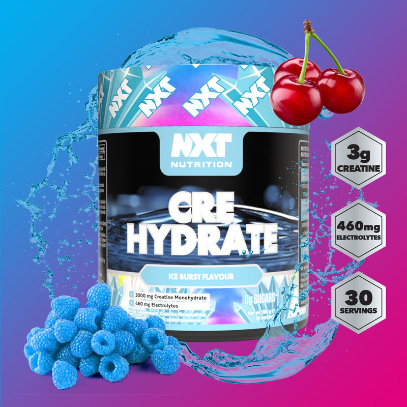 NXT Nutrition Creatine Powder and Electrolyte Mix, 100% Pure Creatine Monohydrate Powder for Strength and Power with Hydrating Electrolytes (180g, Ice Burst) 180g