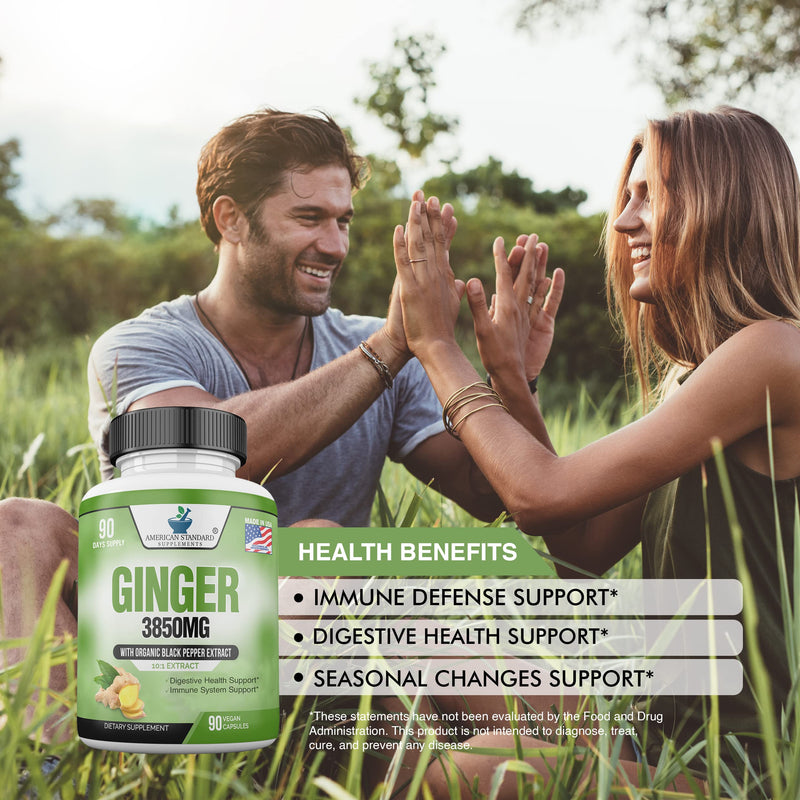 [Australia] - American Standard Supplements Organic Ginger 3850mg Per Serving with Organic Black Pepper Extract, Vegan, Gluten Free, Non-GMO, 90 Capsules, 90 Servings 