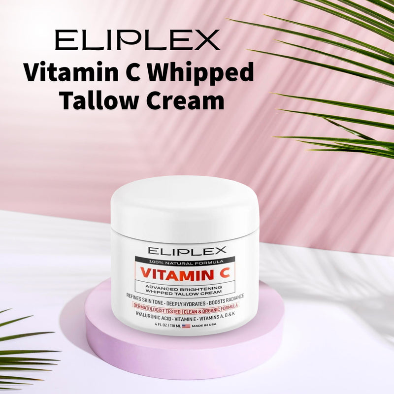 Whipped Tallow Cream – Vitamin C + Hyaluronic Acid | Grass-Fed Tallow, Deep Hydration & Glow | Regenerative Face & Body Balm | 4 oz.