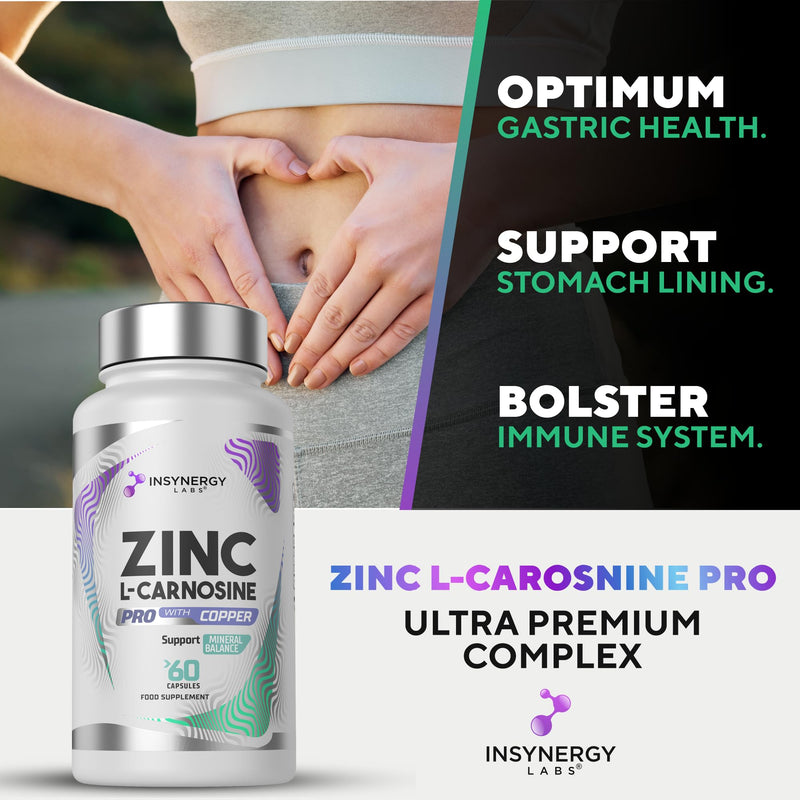 Zinc L-Carnosine PRO 81mg with Copper (Superior Absorption) Zinc L Carnosine Advanced Zinc Supplement, Zinc Capsules for Stomach & Digestive Support High Absorption Copper Formula 60 Vegan Capsules