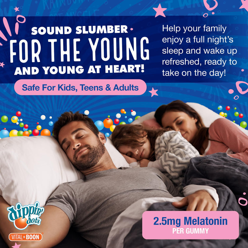 Dippin' Dots Kids Melatonin Gummies, Natural Sleep Aid, 2.5mg (60 Ct) | Strawberry Sunset Creme sleep aid gummies for kids & adults; vegetarian, easy nightly melatonin gummy chew for bedtime. 60 Count (Pack of 1) Gummy - 5 mg/serving