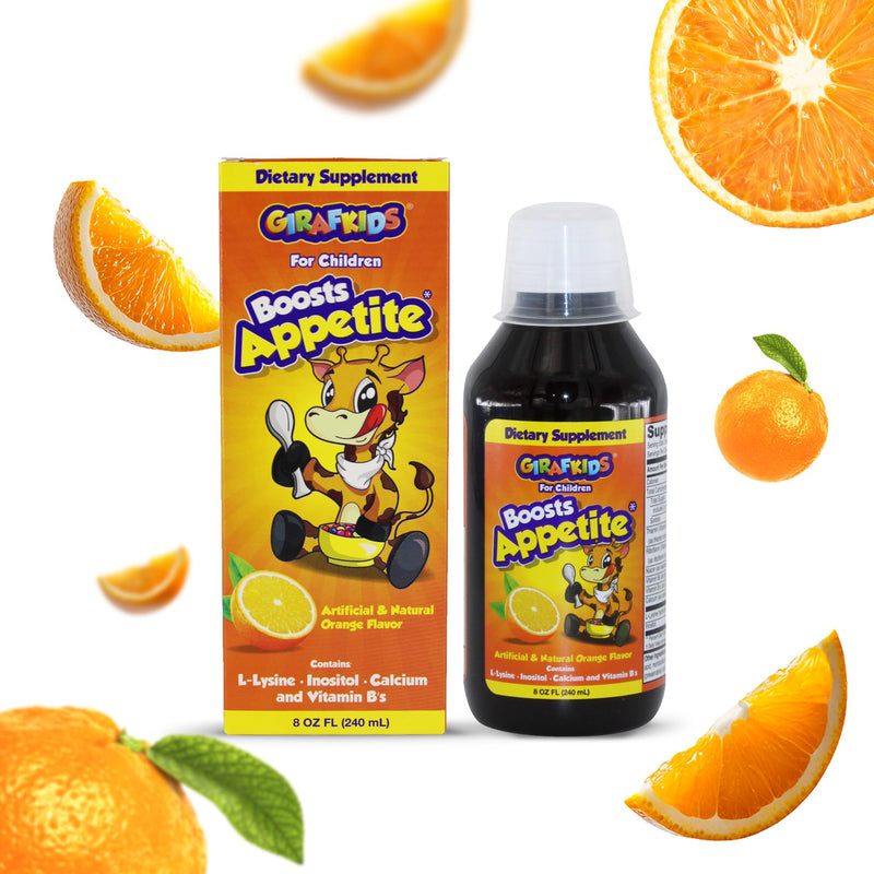 GirafKids Appetite Booster for Kids with L Lysine, 8 Fl Oz, Ages 4+ | Appetite Vitamins Syrup for Kids with L-Lysine, Inositol, Calcium, Vitamin B12 B6 B2 B1, Niacin - Healthy Growth & Energy 8 Fl Oz (Pack of 1)