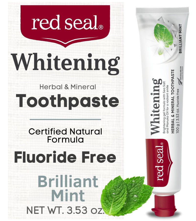 Red Seal Fluoride Free Whitening Toothpaste - Mint - Vegan Friendly, Cruelty Free, No Synthetic Colors or Artificial Flavors, NATRUE Certified Natural Ingredients, Paraben & SLS Free, 3.53 oz Natural Whitening