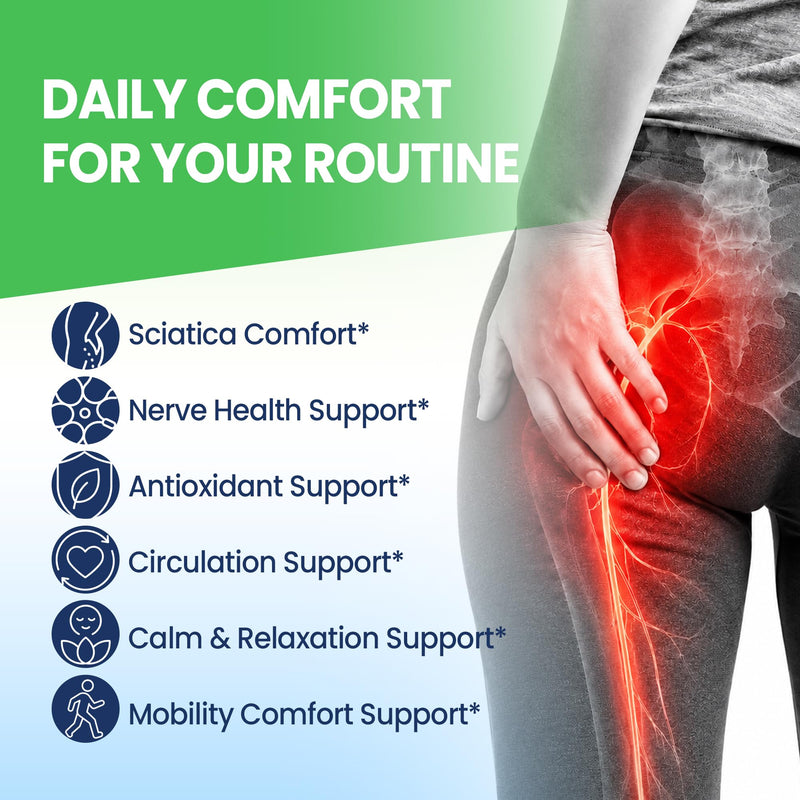 Sciatic Nerve Supplement | 15-in-1 Sciatica Ease Formula with R-Alpha Lipoic Acid, Pea, L-Arginine & B-Vitamins | Antioxidant & Nervous System Health | Vegan, Non-GMO, 120 Capsules