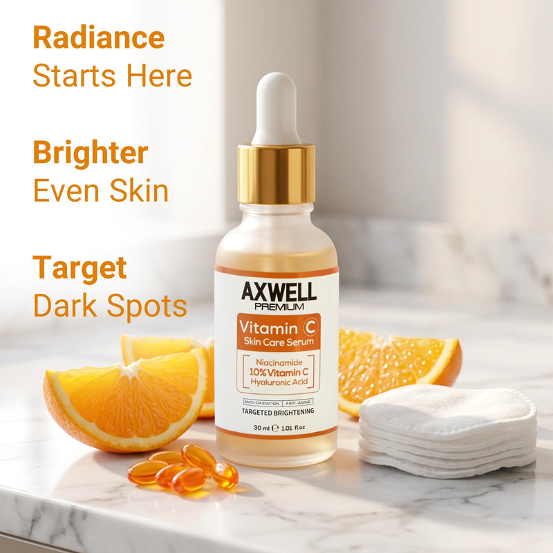 Axwell Vitamin C Serum for Face – 10% Vitamin C + Niacinamide – Daily Glow & Radiance Facial Serum with Hyaluronic Acid – Hydrating Skin Care for Even Tone (1 fl oz)