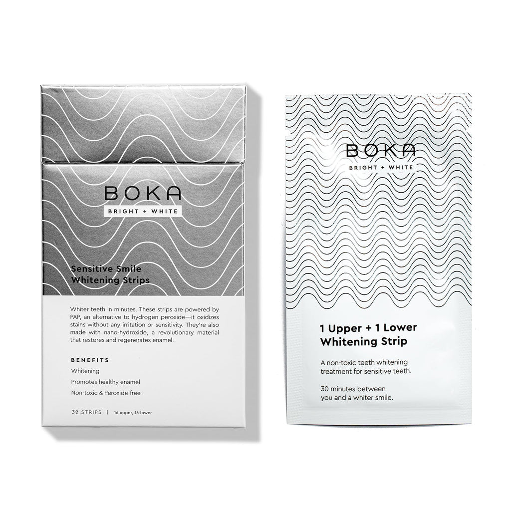 Boka New Teeth Whitening Strips for Adults - 32 White Strips (16 Treatments) - Nano Hydroxyapatite & Pap for Sensitive Teeth - Enamel Safe & Peroxide Free for Coffee, Wine, Tobacco, & Other Stains