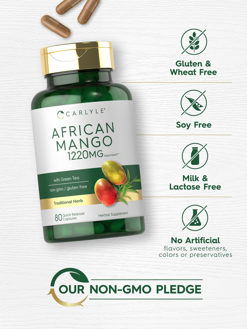 [Australia] - Carlyle African Mango Supplement 1220mg | 80 Capsules | with Green Tea Extract | Non-GMO, Gluten Free 80 Count (Pack of 1) 