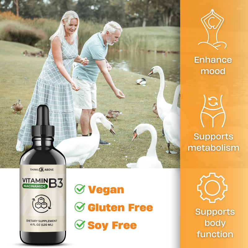 Liquid Vitamin B3 (as Niacinamide) Supplement - Non Flush Form of Niacin - Fast Absorption -Convenient Niacin Drops for Women and Men - 4 oz (120ml ) 4 Fl Oz (Pack of 1)