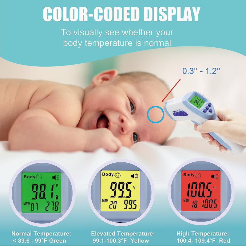 [Australia] - Amplim Digital Forehead Thermometer for Kids, Adults, and Babies - Touchless, Non-Contact Fever Thermometer with Temporal Head Function - No-Touch Thermometer for Accurate Temperature - FSA/HSA 