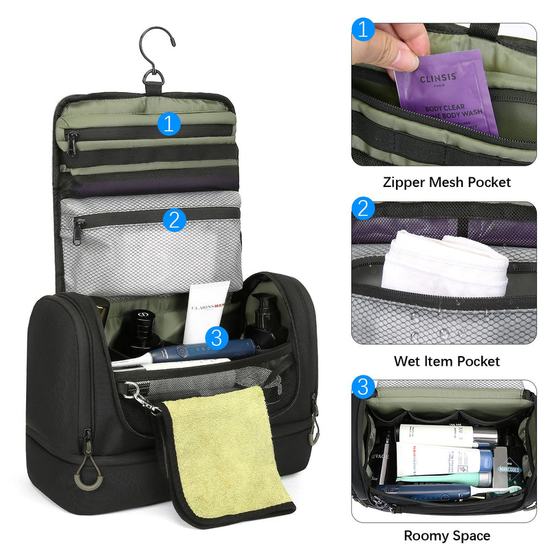Toiletry Bag for Men, Handing Travel Toiletry Organizer Protable Water Ressistant Bathroom Shaving Bags for Toiletry Accessories, Travel Essentials, Black(Empty Bag)