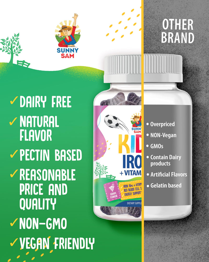 SUNNY SAM Iron Gummies for Kids & Magnesium Gummies for Kids & Adults - 100mg - Calm Magnesium Chews