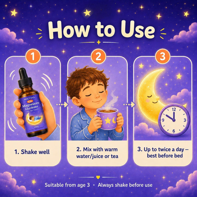 Magnesium Glycinate Kids Liquid Drops 150mg | Calm Night Support | with Vitamin B6, D3, Lemon Balm & Chamomile | Easy Absorption | 60ml |