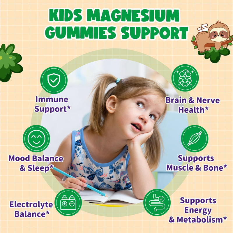 2 Pack Magnesium Glycinate Gummies for Kids - Magnesium Gummies with Vitamin D3, B6, Potassium & Ashwagandha for Kids & Adults Relaxation, Sleep, Brain & Bone Health -Sugar Free Pineapple Flavor 60 ct 60 Count (Pack of 2)