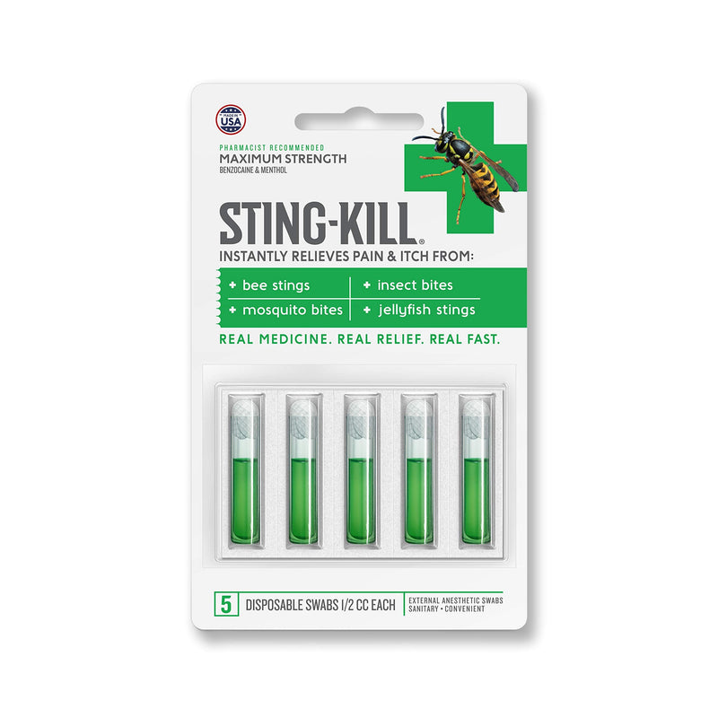 [Australia] - Sting-Kill First Aid Anesthetic Swabs, Instant Pain + Itch Relief From Bee Stings and Bug Bites, 5-count (pack of 2) 