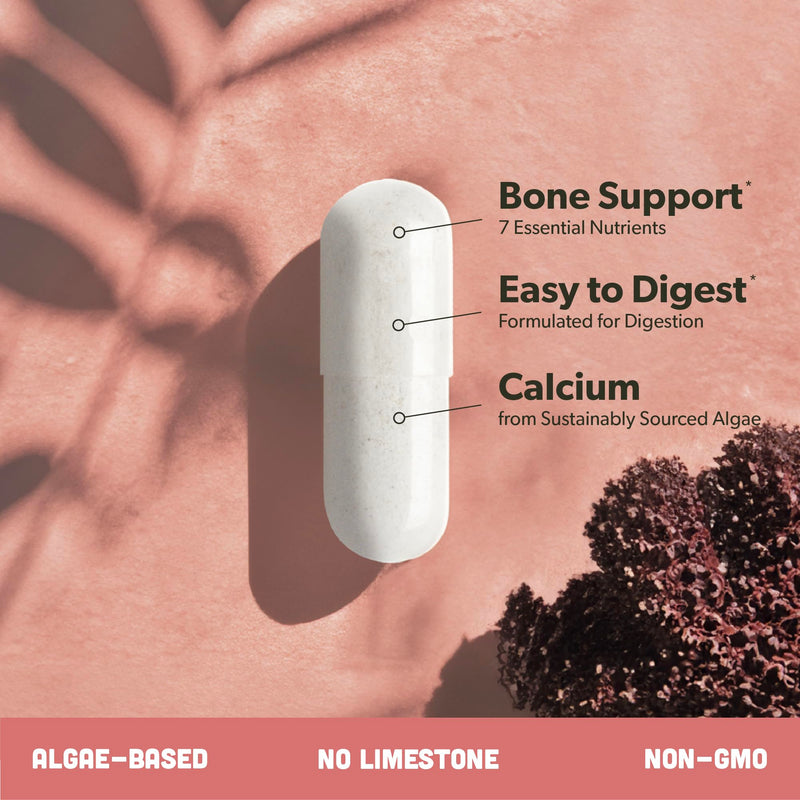 [Australia] - Calcium Supplement - Whole Food with Vitamin K2 & D3, Magnesium, Zinc, Boron, Mineral Complex. Sourced Sustainably from Red Algae. for Bone Strength and Support. Non-GMO & Vegan 90 Capsules. 