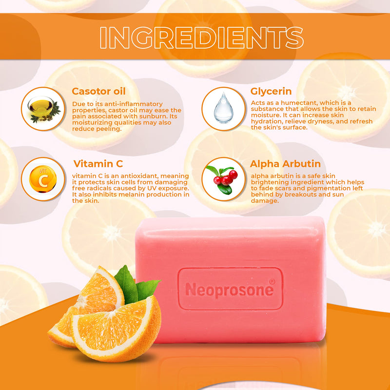 Neoprosone, Skin Brightening Soap | 7oz / 200g | Exfoliating, Cleansing Bar, Helps to Reduce Spots on: Knees, Elbows, Face, Private Areas | For Women and Men, with Vitamin C and Castor Oil (Pack of 2) 0.04 Ounce (Pack of 2)