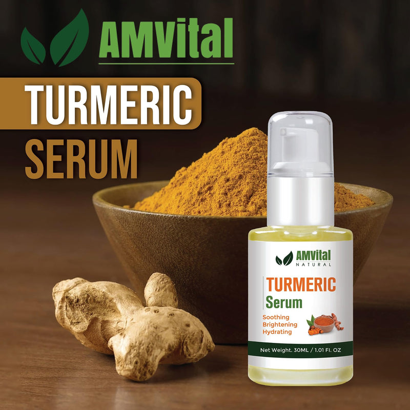 AMVital Turmeric Face Serum with Vitamin C & Hyaluronic Acid, 1 fl oz | Lightweight daily serum • Vitamin C skincare • Hydrating face care