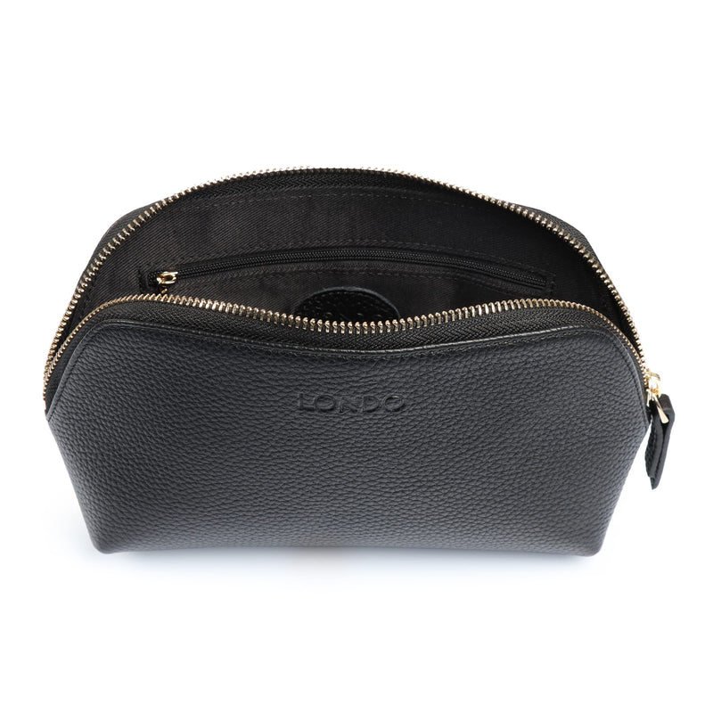 Londo Genuine Leather Makeup Bag – Cosmetic Pouch, Travel Organizer, Toiletry Clutch for Women, Stylish & Durable Storage for Essentials Black