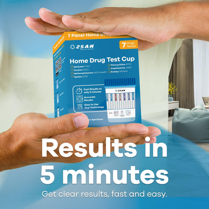 2San 7-Panel Drug Test Cup – Urine Screen for 7 Drugs | Detects THC, COC, MET, OPI, AMP, MDMA & PCP – results in 5 min – FSA/HSA eligible