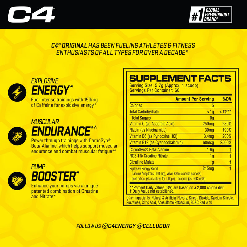 C4 Original Pre Workout Powder with 150mg Caffeine, 60 Servings Strawberry 12.1 Ounce (Pack of 1)
