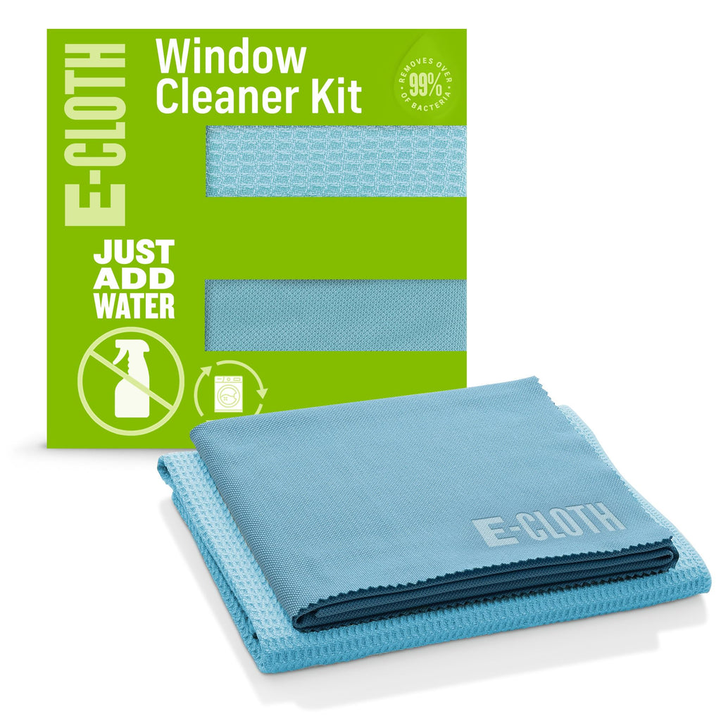 E-Cloth Window Cleaner Kit - Window and Glass Cleaning Cloth, Streak-free Windows with just Water, Microfiber Towel Cleaning Kit for Windows, Car Windshield, Mirrors - Alaskan Blue Eco Packaging