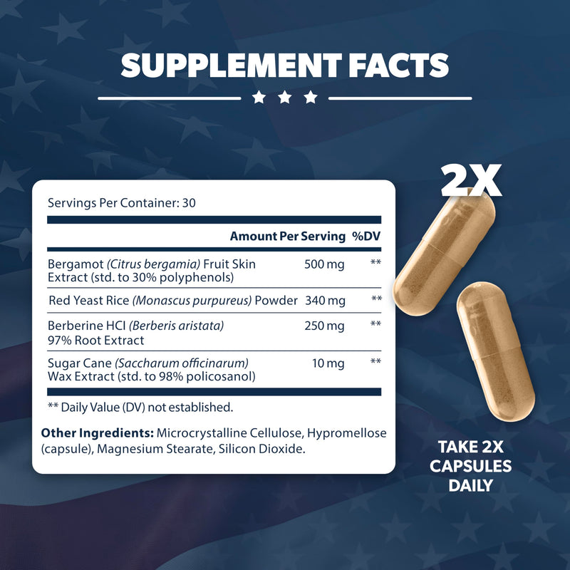 [Australia] - Liberty Heart - Berberine, Red Yeast Rice & Citrus Bergamot, Heart Wellness Supplement, Supports Healthy Cholesterol Levels & Blood Pressure Already in Normal Range* - 60 Capsules 