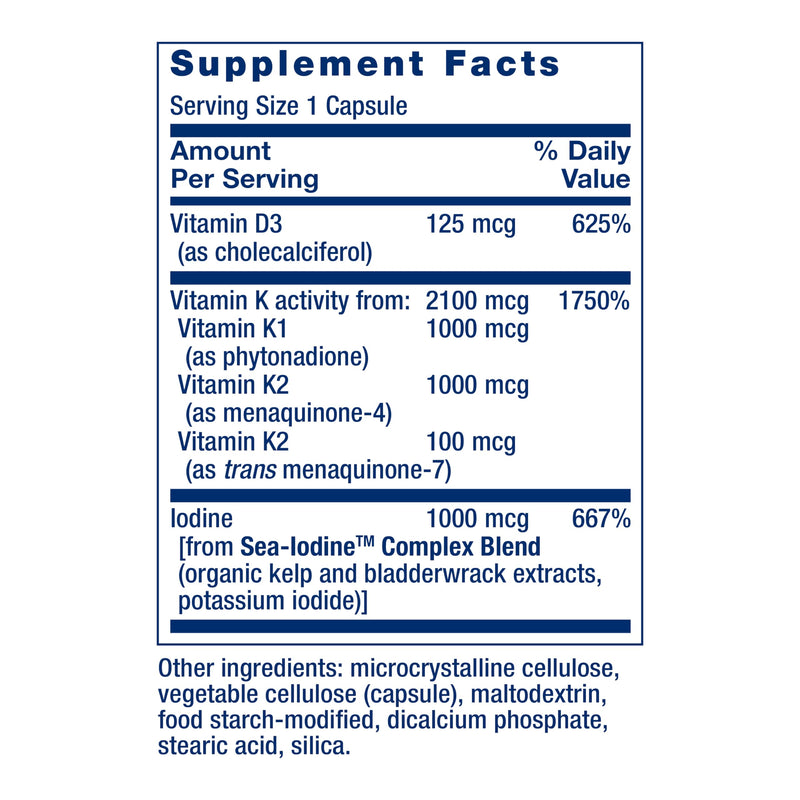 Life Extension Vitamins D and K with Sea-Iodine for Thyroid, 60 Capsules 60 Count (Pack of 1)