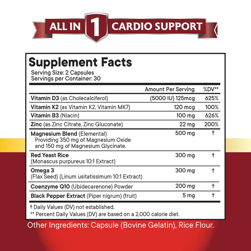 NEW AGE COQ10 200mg Red Yeast Rice Omega 3-6-9 Magnesium Complex Zinc Vitamin K2 D3 - Support Vitamins for Women and Men with Vitamin B3, Coenzyme Q10-180 Count 180 Capsules (Pack of 3)