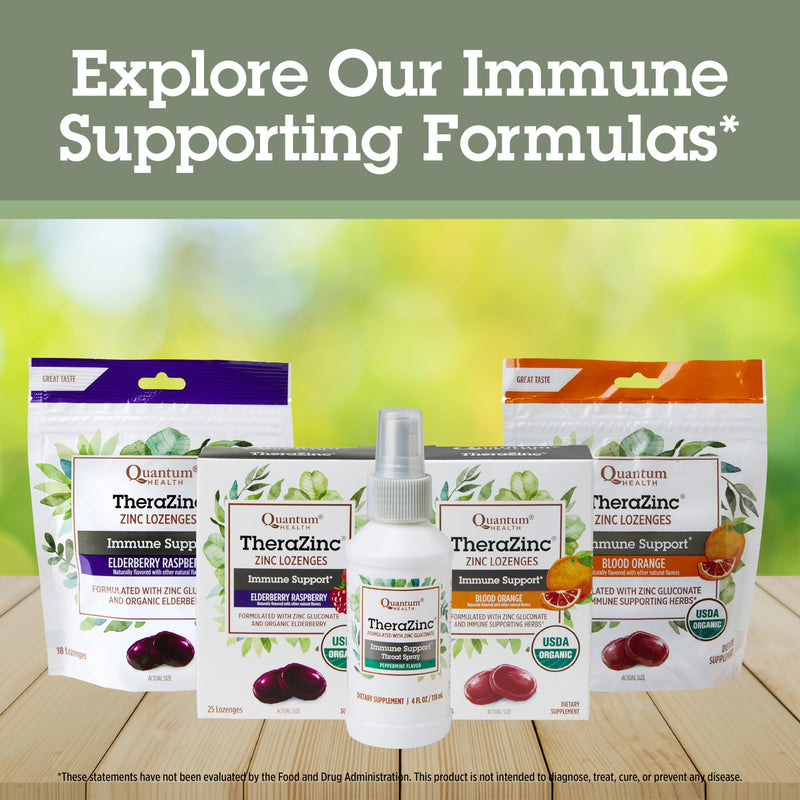 Quantum Health TheraZinc Organic Immune Support Blood Orange, 18 Lozenges | USDA Organic Zinc Gluconate Immune Supplement, Echinacea & Honey, Great Tasting Zinc Lozenges, Adults & Kids