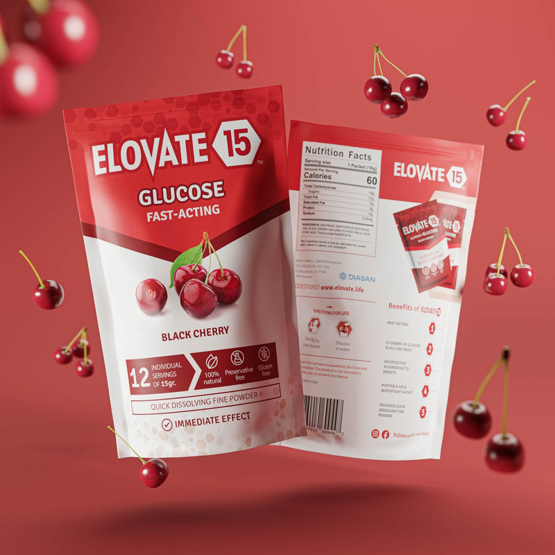 [Australia] - Elovate 15 Glucose Powder Slimpaks - Alternative to Traditional Tablets - FSA/HSA eligible - Fast Acting Dextrose with Black Cherry Taste - (Pack of 12) 0.6 Ounce (Pack of 12) 