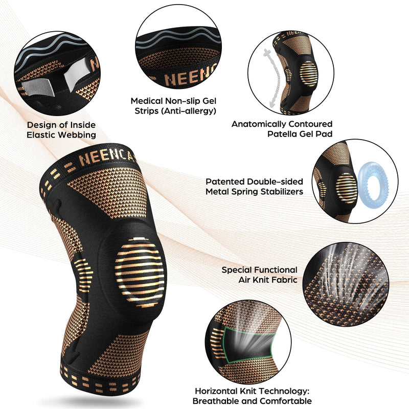 [Australia] - NEENCA Copper Knee Brace for Knee Pain, Knee Support with Patella Pad & Side Stabilizers, Compression Knee Sleeve for Sport, Workout, Arthritis, ACL, Joint Pain Relief, Meniscus Tear- FSA/HSA Eligible High Copper - XXL 