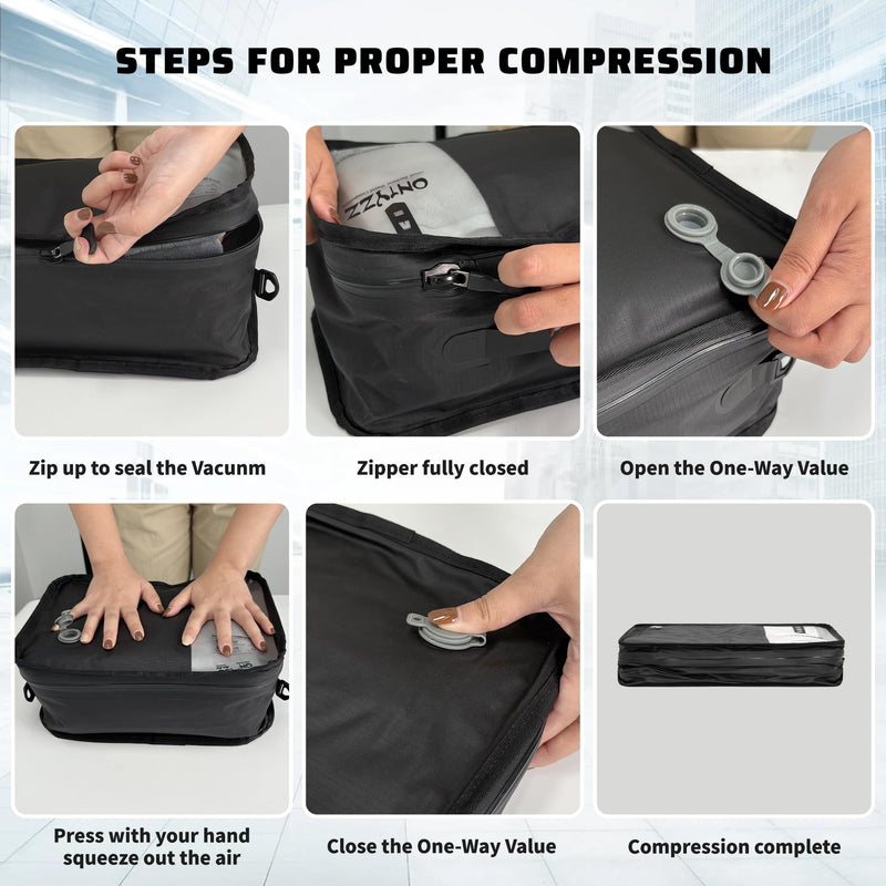 Travel Vacuum Compression Bags 12 inch Space Saver Bags Vacuum Travel Case with IP67 Waterproof Zipper for Socks, Underwear, Two Bag Black 12'' Two Bag