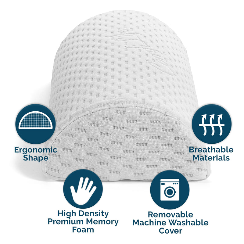 [Australia] - ComfiLife Knee Pillow for Back Sleeping – 100% Memory Foam Bolster Pillow for Legs – Under Knee Pillow for Sleeping on Back – Leg & Hip Pain Relief for Side Sleepers – Half Moon Pillow 